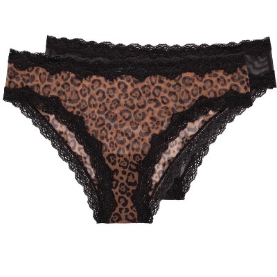 Smart & Sexy Womens Lace Trim Thong Panty 4-pack Black/leopard/black/bark  Xl : Target