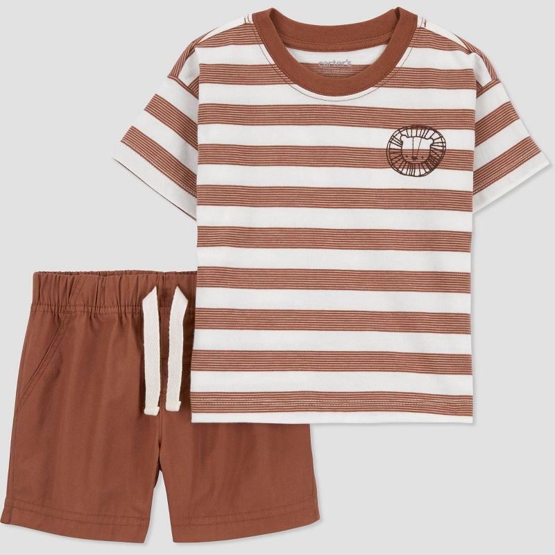 Carter's Just One You® Baby Boys' Lion Striped Top & Bottom Set - Brown, 1 of 6