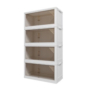MaseiKar 472QT 4-Pack 31.5" Wide Clear Plastic Storage Cabinets, Stackable Folding Bins with Open Front Door for Closet Organization & Storage - 1 of 4