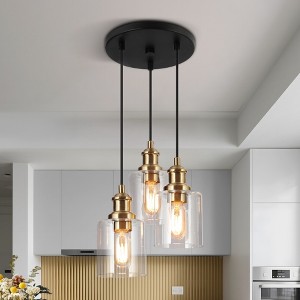 LNC Arlimutike Modern Cluster Chandelier,Gold with Clear Cyliner Glass,11.4in/25in - 1 of 4