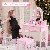 Girls Vanity Table and Chair Set, Kids Makeup Dressing Table with Lights Wood Makeup Playset, Kids Vanity Set with Mirror Drawer for Age 4-9 - 3 of 4