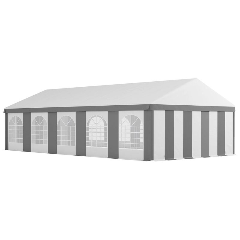 Outsunny 16' x 32' Heavy Duty Wedding Tent & Carport, Portable Garage with Removable Sidewalls, Large Outdoor Canopy with Windows for Events, Gray, 4 of 7