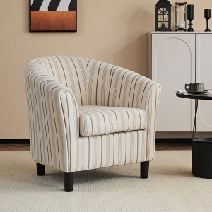 Polyester Upholstered Stripe Barrel Chair with Plush Cushion, Studded Accents and Birch Wood Legs - 1 of 4