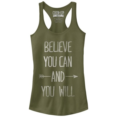 Juniors Womens CHIN UP Believe You Can and You Will Racerback Tank Top
