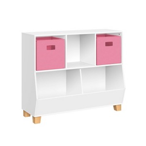 RiverRidge Kids' CatchAll Playroom 35" Toy Storage Organizer with 3 Cubbies and 2 Storage Compartments White with 2 Fabric Bins - 1 of 4