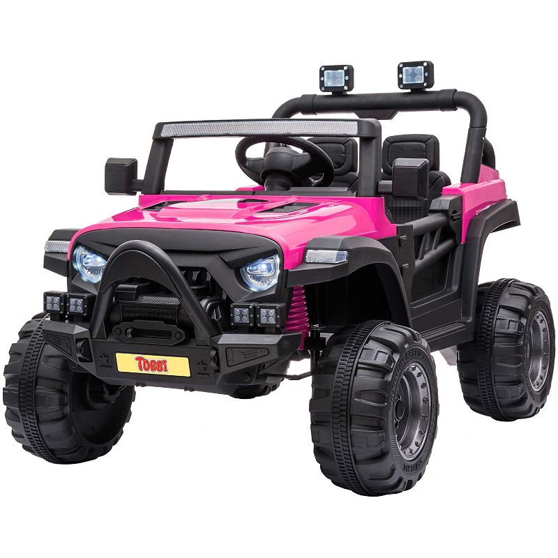 TOBBI Electric 12 Volt Rechargeable Battery Parental Remote Control Kids Toy Fun Vehicle Ride On Truck with Realistic Details and Sound, Rose Red, 1 of 7