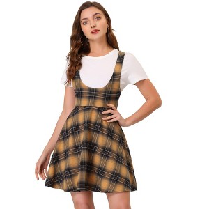 Allegra K Women's Pinafore Overall Tartan Checks Braces A-line Suspender Skirt - 1 of 4
