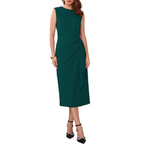 Женские платья INSPIRE CHIC Women's Business Cocktail Front Tie Wrap Formal Elegant Sleeveless Sheath Dresses X-Large Dark Green