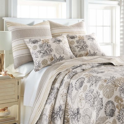 Caspian Sea Gray Cotton King Quilt Set with Shams