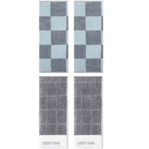 REGALWOVEN 4 Pcs Bathroom Checkered Cotton Face Decorative Hand Towel Set - 1 of 4