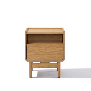 LuxenHome Summer Oak Engineered Wood Nightstand and End Table with Storage Brown - 1 of 4