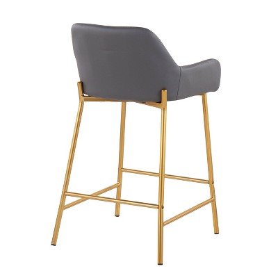 Set of 2 Gold Metal and Gray Faux Leather Counter Stools