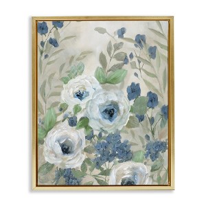 Stupell Industries Muted Blue & White Blossoms Floating Frame Canvas Art - 1 of 4