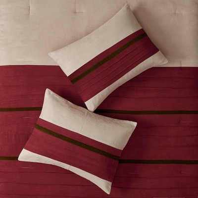 King Red Microfiber 7-Piece Striped Comforter Set