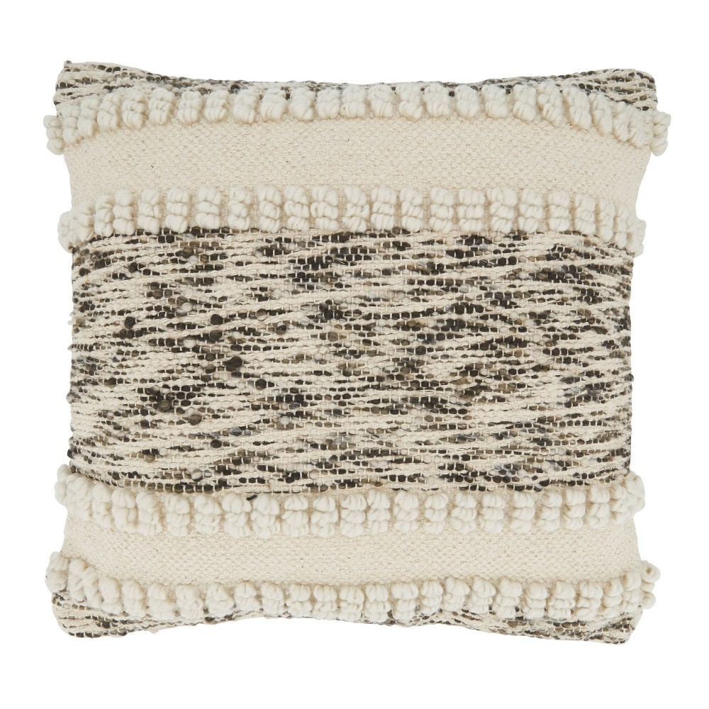 Photos - Pillowcase 18"x18" Woven Design with Woven Texture Square Pillow Cover Ivory - Saro L