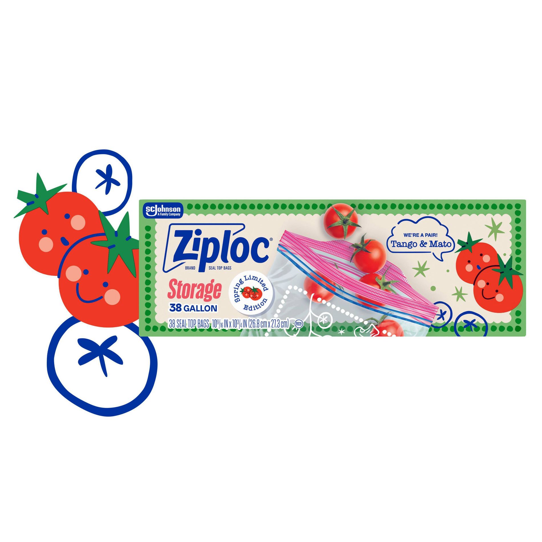 Ziploc Spring Tomato Print Food Storage Gallon Bag - 38ct: Seal Lock, Multipurpose, Snacks
