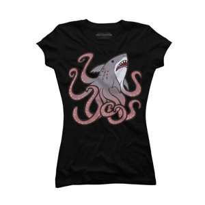 Junior's Design By Humans Sharktopus By owlapin T-Shirt - 1 of 3