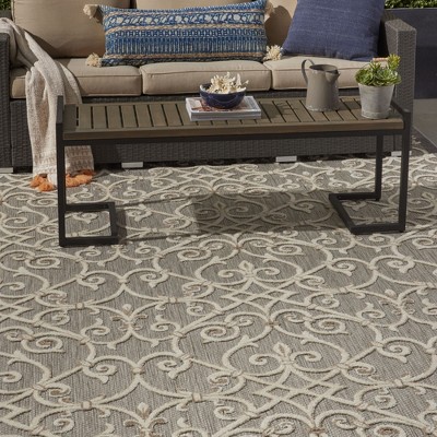 Natural Gray Flat Woven Floral Rectangular Area Rug