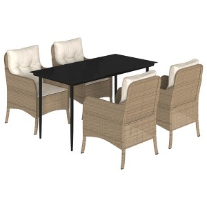 vidaXL Garden Dining Set Beige PE Rattan 5 Piece Removable Covers - 1 of 4