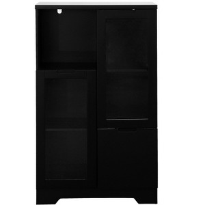 Gulches Black MDF Storage Cabinet - Glass Doors, Drawer & Open Shelves, Sleek Organizer for Bedroom, Living Room & Office - 1 of 4