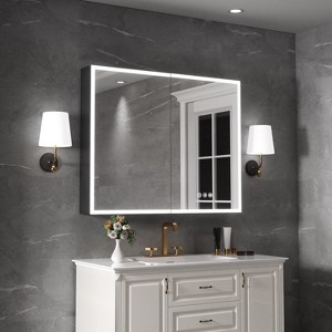 FAMYYT 40 in. W x 32 in. H Rectangular Aluminum LED Medicine Cabinet with Mirror and Flowing Light, Dimmable, Anti-fog, Black - 1 of 4