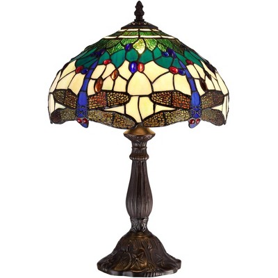 Robert Louis Tiffany Traditional Accent Table Lamp 18" High Dark Brown Dragonfly Art Glass Shade for Bedroom Bedside Office