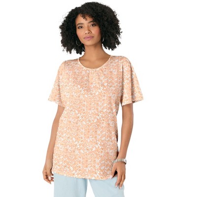 Roaman's Women's Plus Size Flutter-Sleeve Textured Tee