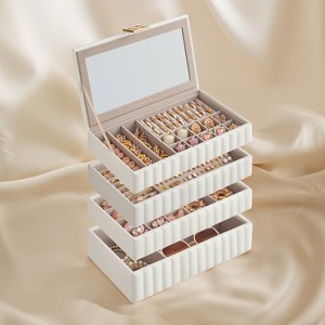 LEDREM PU Jewelry Box with Mirror, 4-Tier Stackable Jewelry Storage Organizer, Gift Idea, White : Target