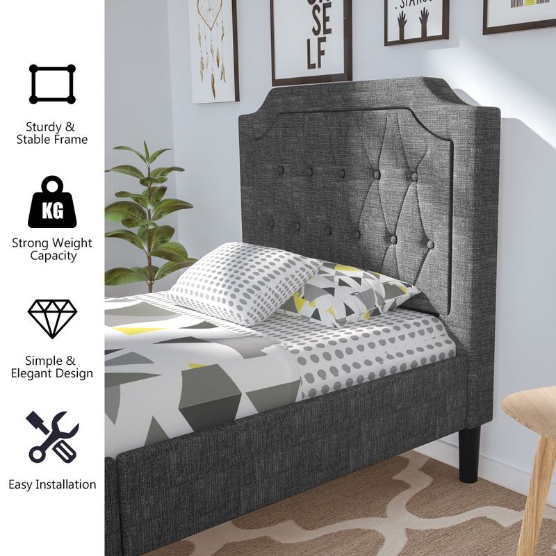 Costway Twin Upholstered Platform Bed Frame Linen Headboard Mattress Foundation, Grey, 5 of 11