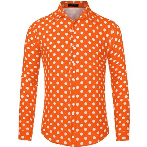 Lars Amadeus Men's Button Down Long Sleeves Casual Polka Dots Print Shirts - 1 of 4