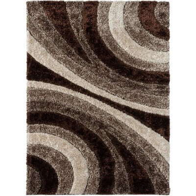 Brown and Beige Geometric Shag Area Rug 5' x 7'