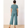 cheibear Women's Pajama Set Ruffle Round Neck Soft Knit Short Sleeve Shirt with Pants Capri Loungewear - 4 of 4