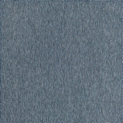 Navy Blue Square Synthetic Outdoor Flatweave Rug