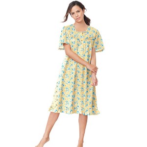 Dreams & Co. Plus Size Short Floral Print Cotton Gown - 1 of 4