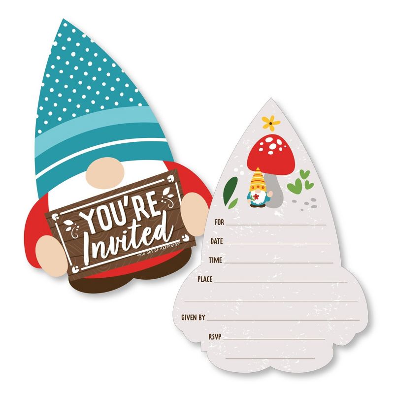 Big Dot of Happiness Garden Gnomes - Shaped Fill-In Invitations - Forest Gnome Party Invitation Cards with Envelopes - Set of 12, 1 of 8