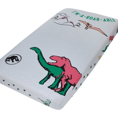Welcome to the Universe Baby Jurassic World Grey, Green, Orange and Yellow Dinosaur I'M-A-ROAR-ABLE Photo-Op Nursery Fitted Crib Sheet