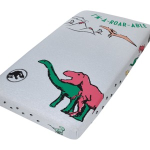 Welcome to the Universe Baby Jurassic World Grey, Green, Orange and Yellow Dinosaur I'M-A-ROAR-ABLE Photo-Op Nursery Fitted Crib Sheet - 1 of 4