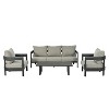 4-Piece Outdoor Patio Conversation Set, Weather-Resistant Metal Frame with Plastic Wood Tabletop, Cushioned Sofa and Chairs - ModernLuxe - 4 of 4