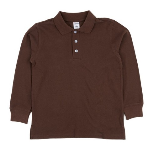 Leveret Long Sleeve Cotton Polo Shirt Brown 8 Year Target