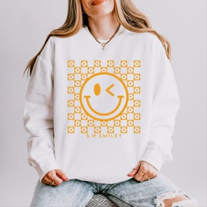 Simply Sage Market S.W.Smiley Mustard Smiley Flowers Lightweight Garment Dyed Sweatshirt - 1 of 4
