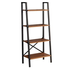 Leon 5 Tier Modern Ladder Bookshelf Organizers, Metal Frame Bookshelf for Small Spaces in Your Living Rooms, Office Furniture Bookcase, Walnut - 1 of 4