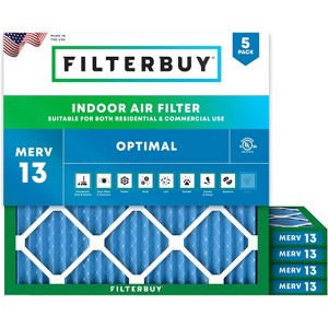 Filterbuy 10x10x1 Air Filter (5-Pack), Pleated MERV 13 Health Defense Replacement HVAC AC Furnace Filters (Actual Size: 9.50 x 9.50 x 0.75) - 1 of 4