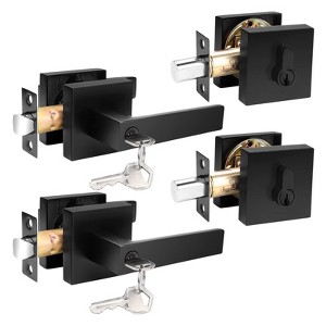 Itopfox Square Entry Levers and Deadbolts Combo Pack, Flat Black Keyed Alike Heavy Duty Keyed Entry Handles Locksets Reversible for Right & Left Side - 1 of 4
