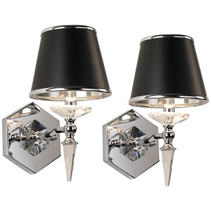 Vienna Full Spectrum Manhattan Modern Wall Light Sconces Set of 2 Chrome Hardwire 6" Fixture Crystal Black Paper Shade for Bedroom Bathroom Vanity - 1 of 4
