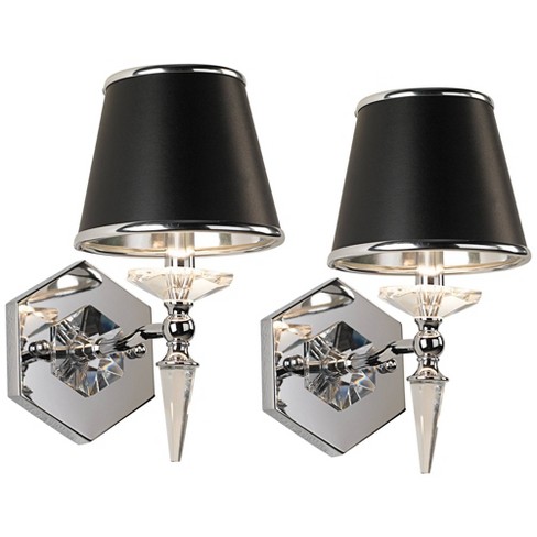 Vienna Full Spectrum Manhattan Modern Wall Light Sconces Set Of 2 Chrome  Hardwire 6 Fixture Crystal Black Paper Shade For Bedroom Bathroom Vanity :  Target