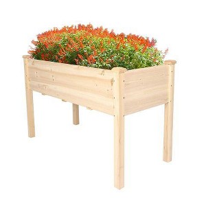 Kelly Fir Wood Patio Round Planter Box Kit , Raised Garden Bed with Stand for Outdoor Backyard Greenhouse  - The Pop Home - 1 of 4