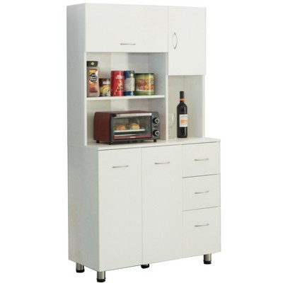 Basicwise Kitchen Pantry Storage Cabinetwith Doors and Shelves, White