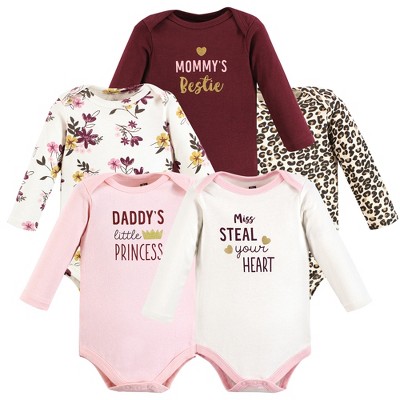 Image of Hudson Baby Infant Girl Cotton Long-Sleeve Bodysuits, Steal Your Heart, 12-18 Months