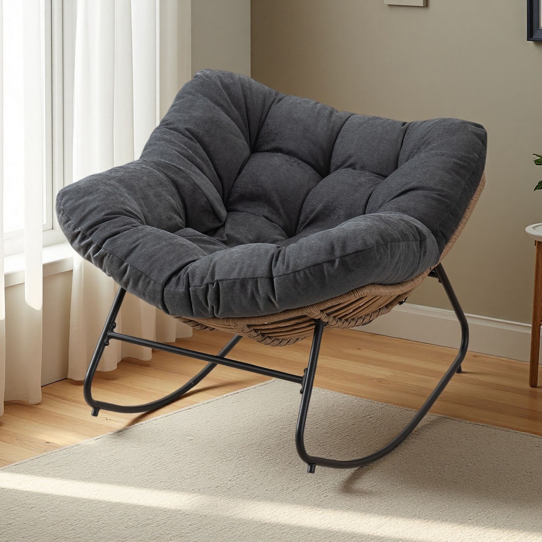 Chenille Rocking Chair with Metal Frame and Ergonomic Design