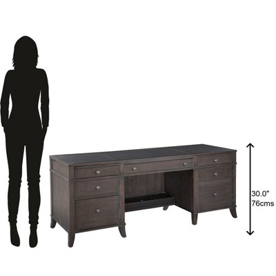 Traditional Executive Desk in Gray-Brown with Leather Top